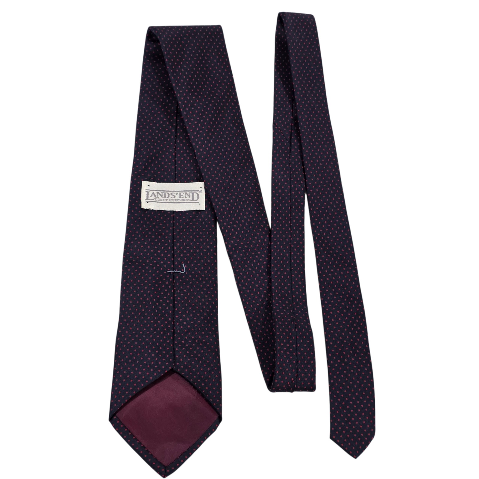 Lands End Direct Merchant Mens Necktie Navy Red Polka Dot Silk Woven Usa